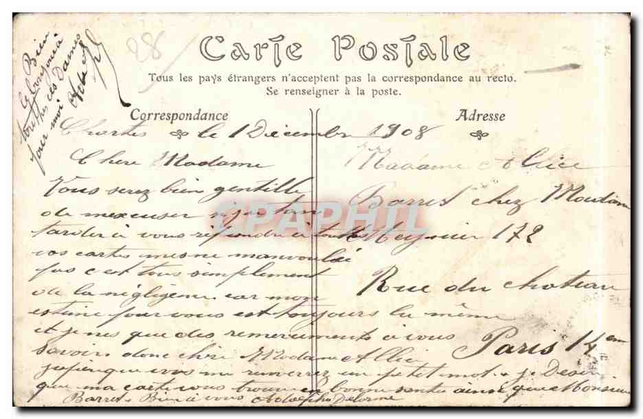 CPA Chartres La porte Guillaume — Rückseite