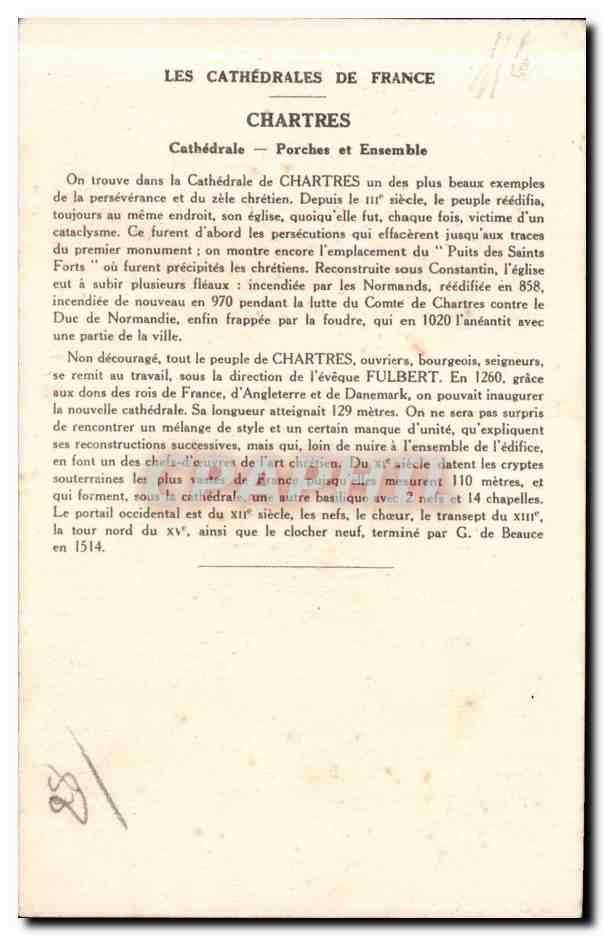 CPA Chartres CAthedrale — Verso