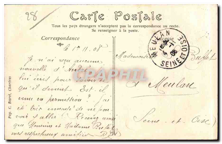 CPA Chartres La porte Guillaume — Verso