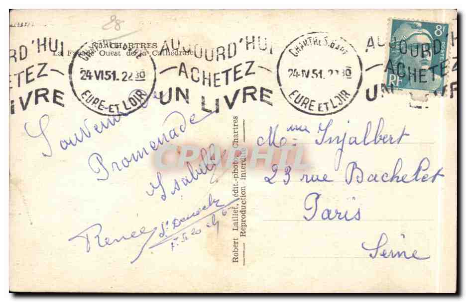 Cathédrale Notre-Dame de Chartres — façade ouest — éditeur Robert Lalliet, n° 23 — Reverso