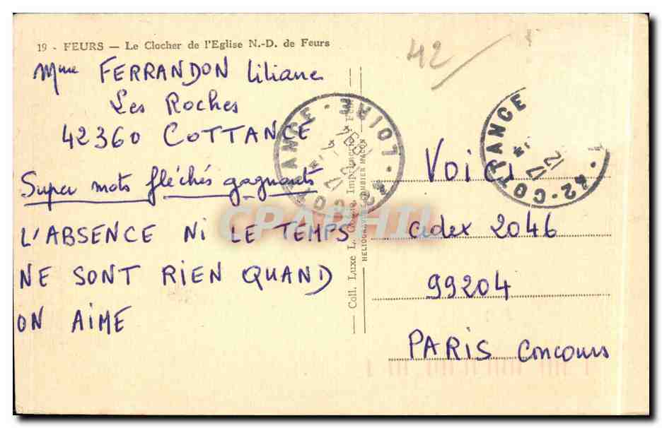 CPA Feurs le clocher de l'eglise ND de Feurs — Back