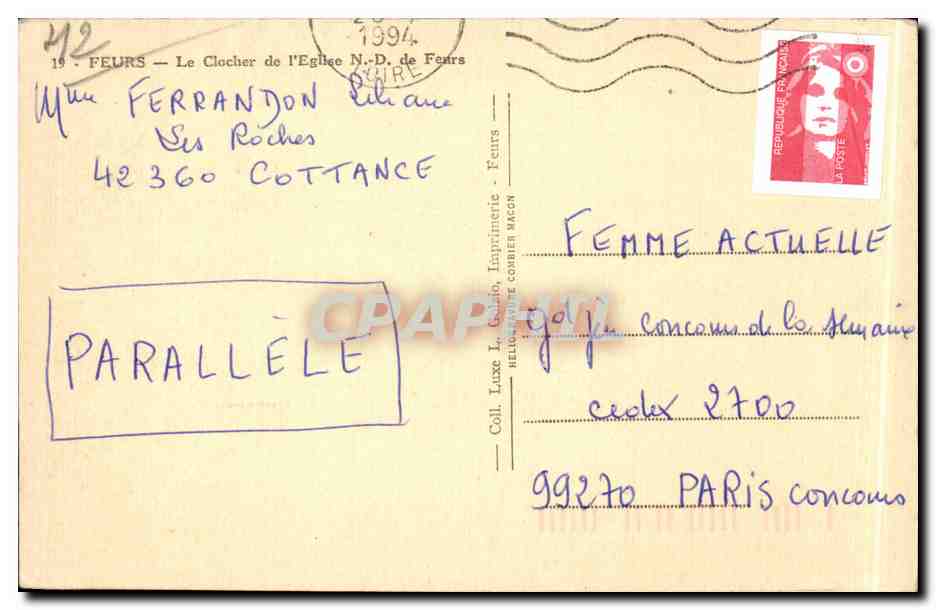 CPA Feurs Le clocher de l'eglise — Back