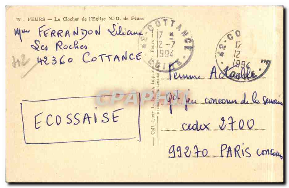 CPA Feurs Le clocher de l'eglise — Back