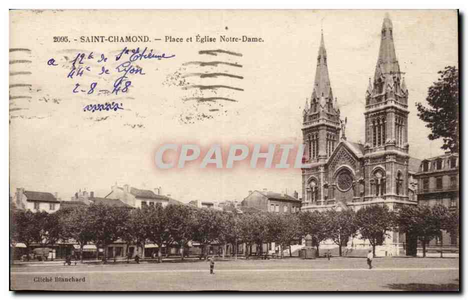 CPA Saint Chamond Place et Eglise Notre Dame