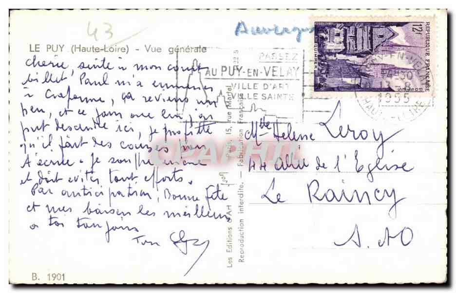 CPSM Le Puy Vue generale — Verso