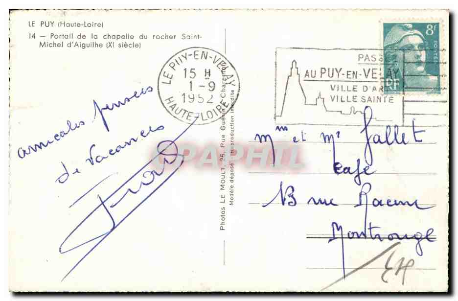 CPSM Le Puy Portail de la chapelle du rocher Saint Michel d'Aiguilhe — Verso