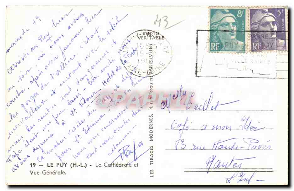 Le Puy-en-Velay — Vue Générale — Les Tirages Modernes, n°19 — Rückseite