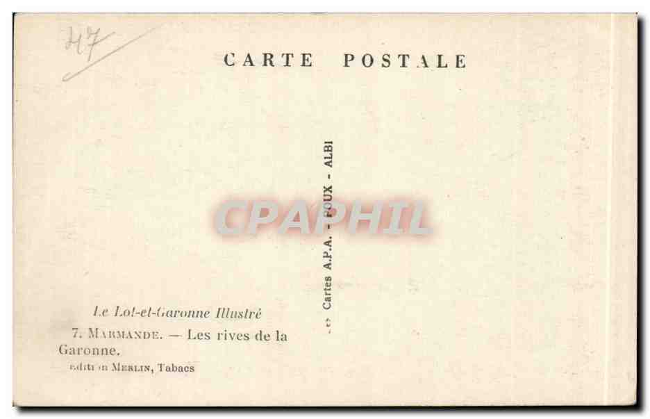 CPA Marmande Les rives de la Garonne — Rückseite