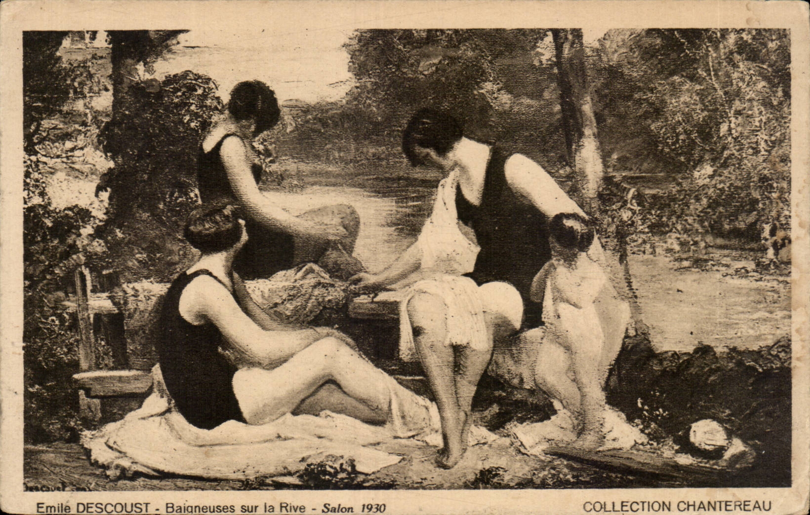 CPA Fantaisie Emile Descoust Baigneuses sur la rive Salon 1930