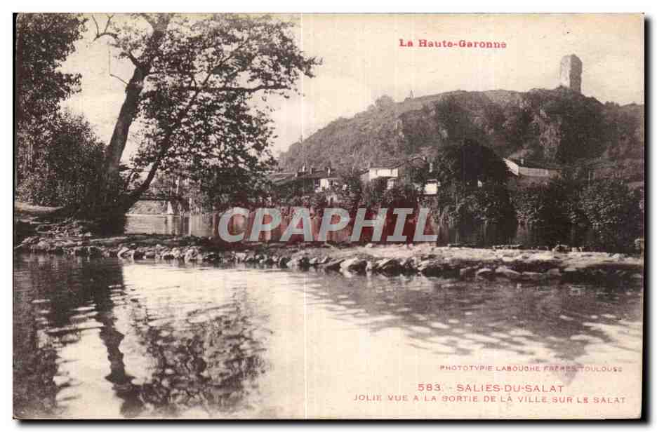 Salies-du-Salat — Vue à la sortie de la ville sur le Salat — Phototypie Labouche Frères, Toulouse, n° 583