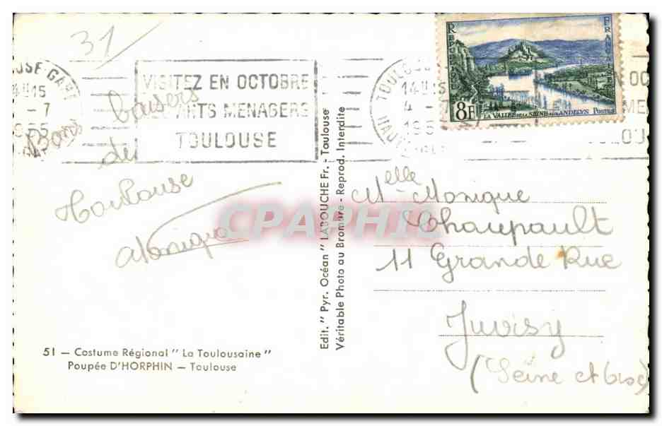 CPA Costume regional La Toulousaine Poupee d'Horphin  — Rückseite