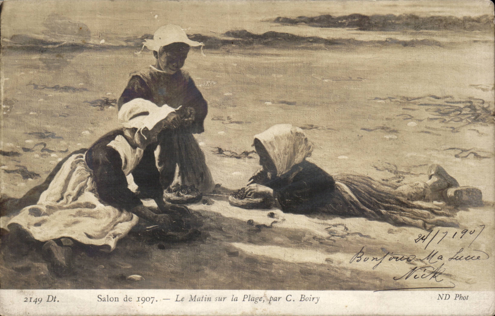 CPA Salon de 1907 Le matin sur la plage par Boiry