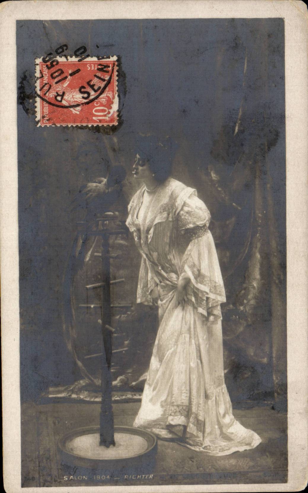 CPA Salon 1904 Richter Femme Perroquet