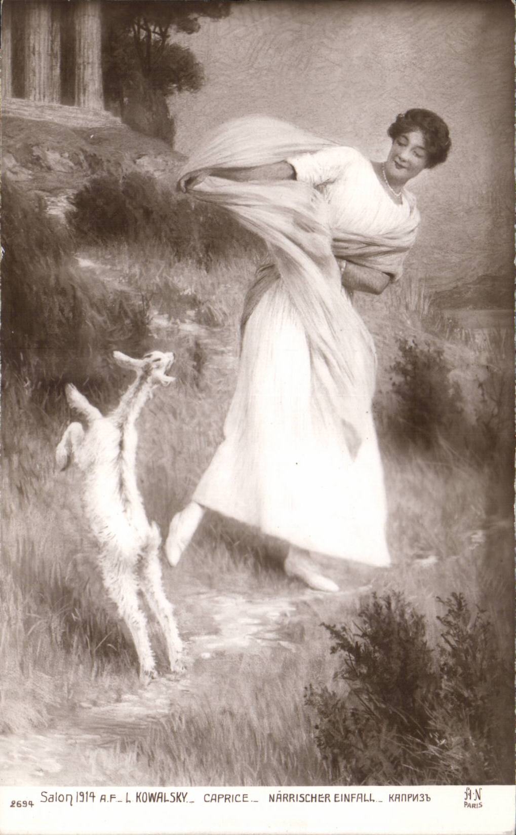 CPA Fantaisie Salon de 1914 Kowalsky Caprice Chevre Goat