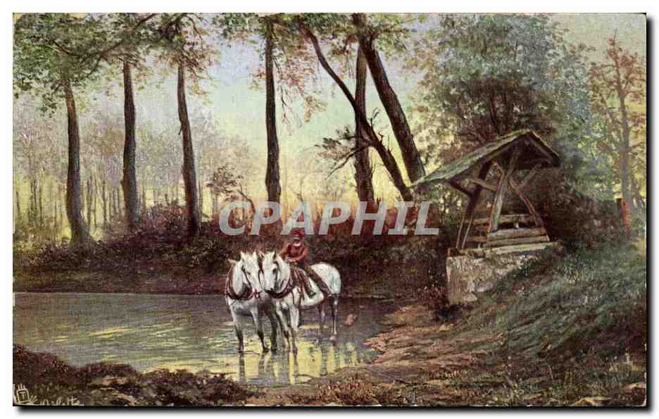 CPA Fantaisie Attelage dans un marais Chevak Chevaux horses