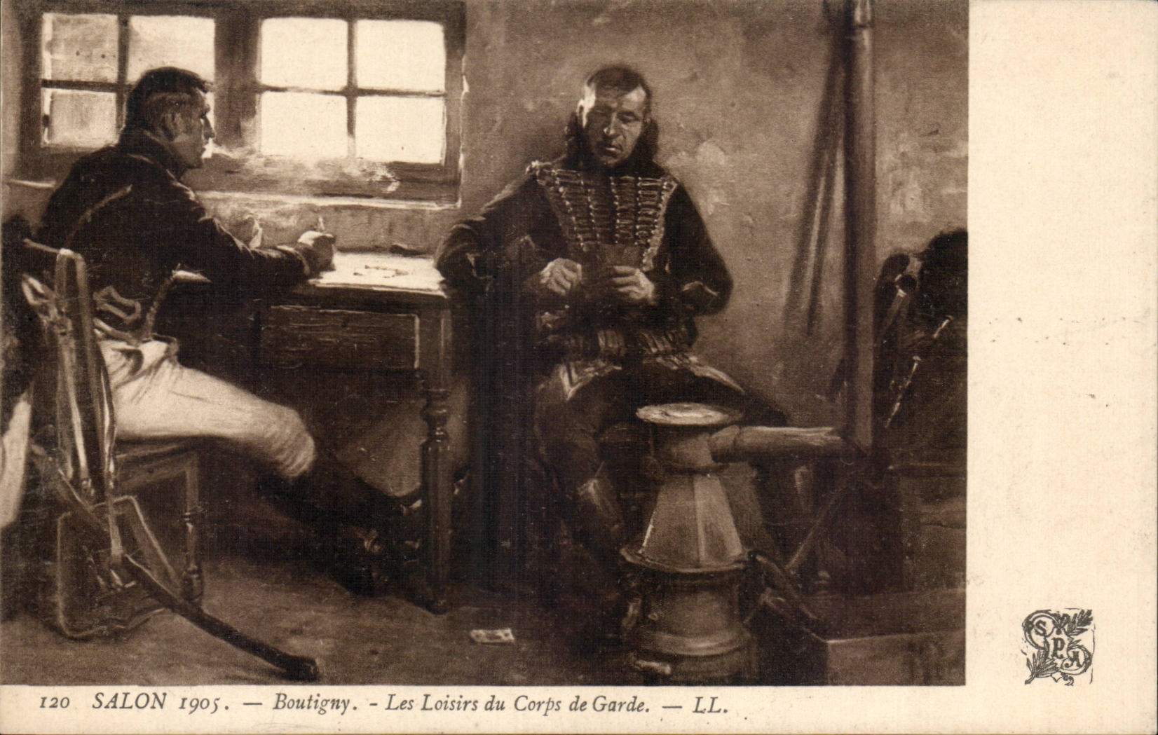 CPA Fantaisie Salon 1905 Boutigny Les loisirs du corps de garde Militaria