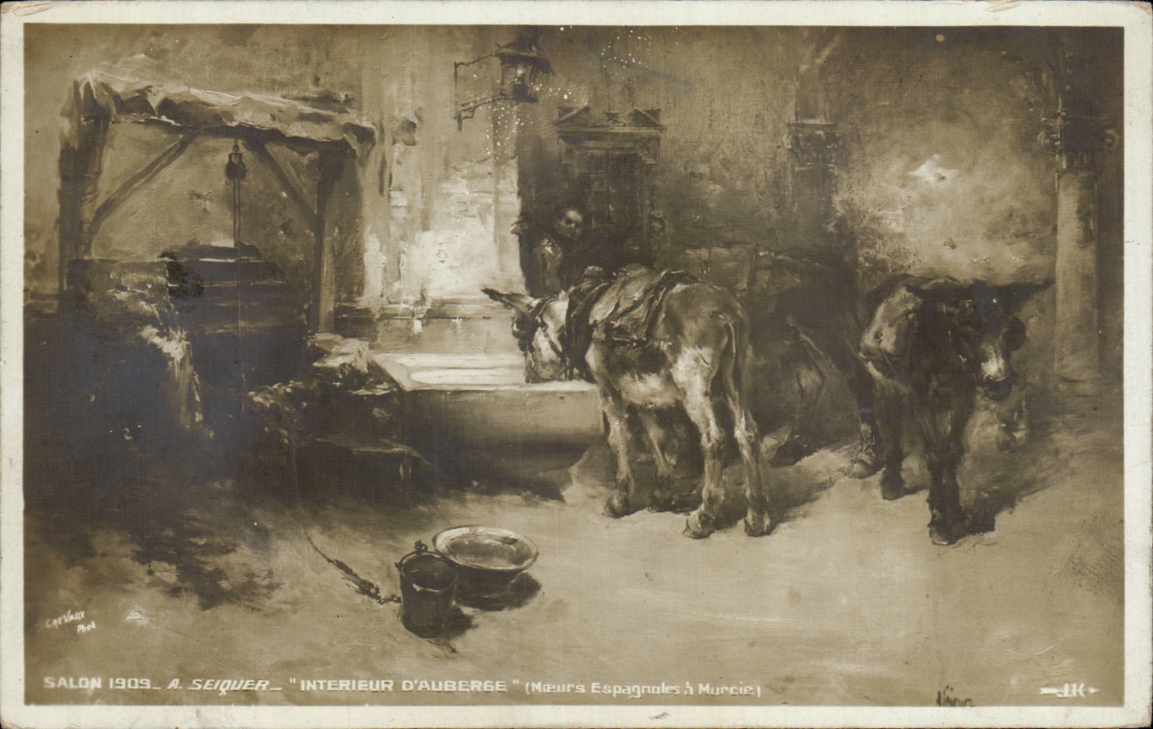 CPA Fantaisie Salon 1909 Seiquier Interieur d'auverge An donkey