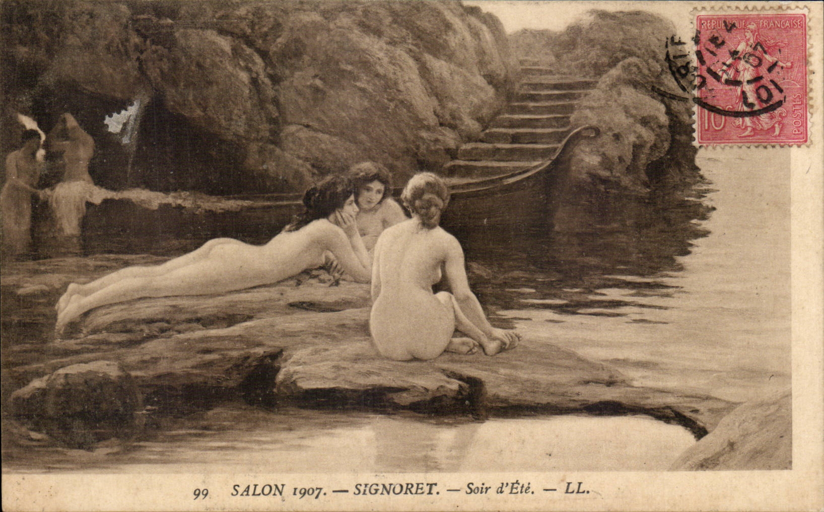 CPA Fantaisie Salon 1907 Signoret Soir d'ete Femme