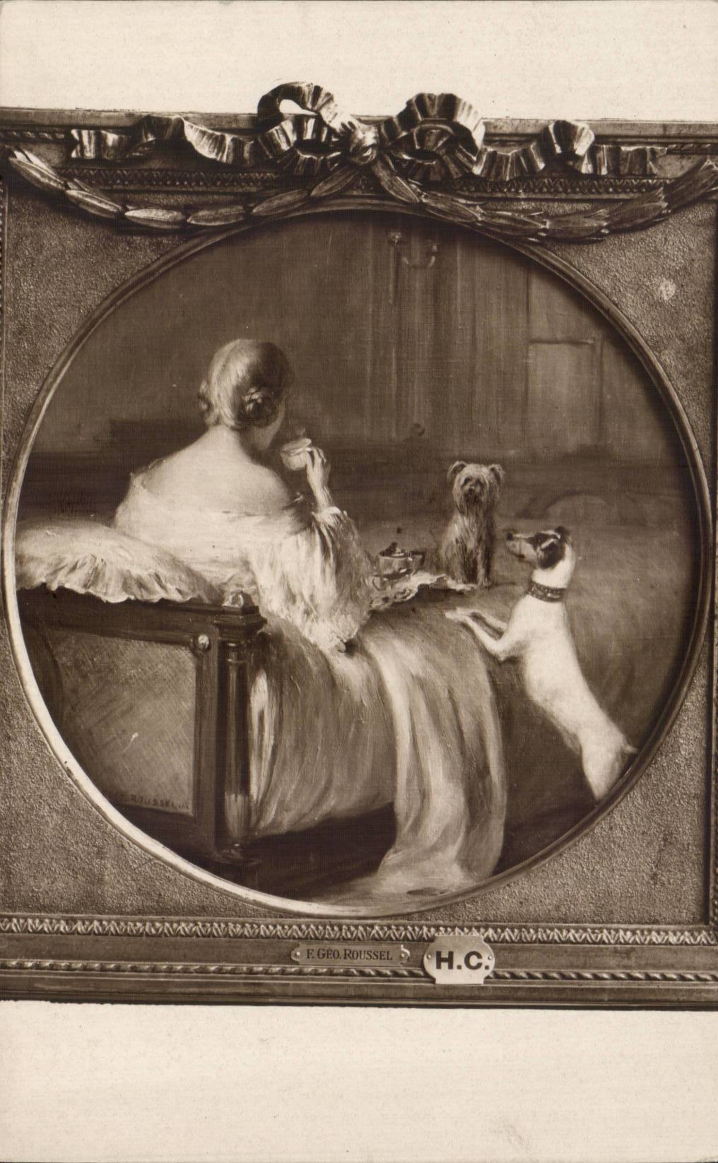 CPA Fantaisie Salon de Paris Geo Roussel Le petit dejeuner Chien dog