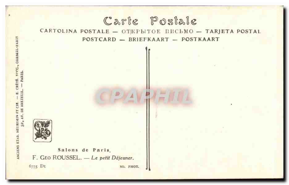 CPA Fantaisie Salon de Paris Geo Roussel Le petit dejeuner Chien dog — Verso