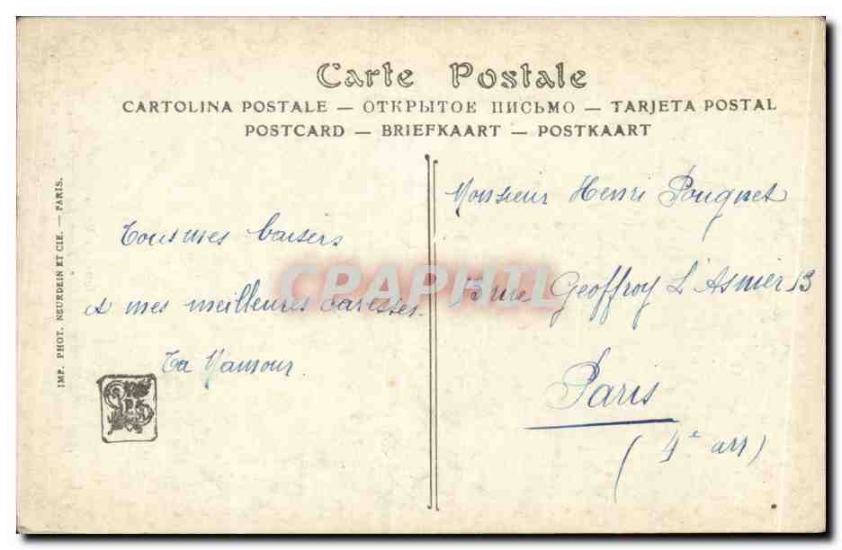 CPA Fantaisie Salons de Paris Victor lecomte Le premier baiser — Verso