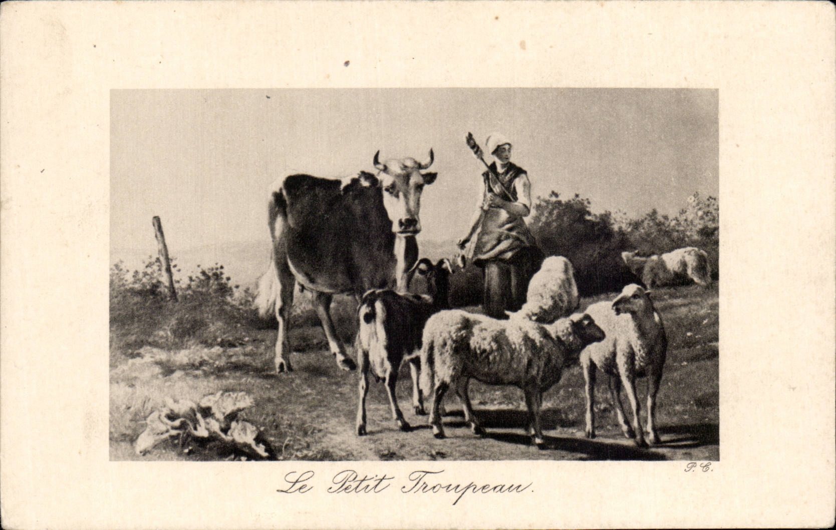 CPA Fantaisie Le peti troupeau Mouton Vache
