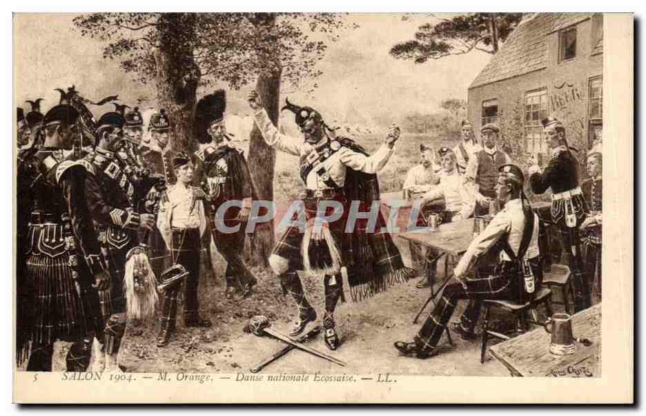 CPA Fantaisie Salon 1904 M Orange Danse nationale Ecossaise Scotland Ecosse
