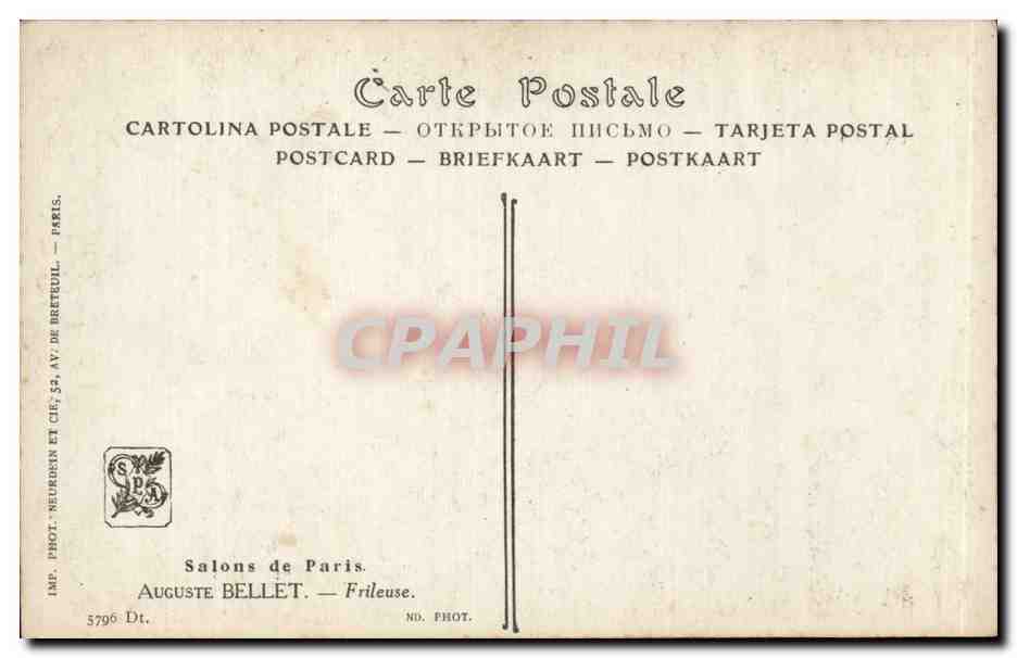 CPA Fantaisie Salons de Paris Auguste Bellet Frileuse — Rückseite