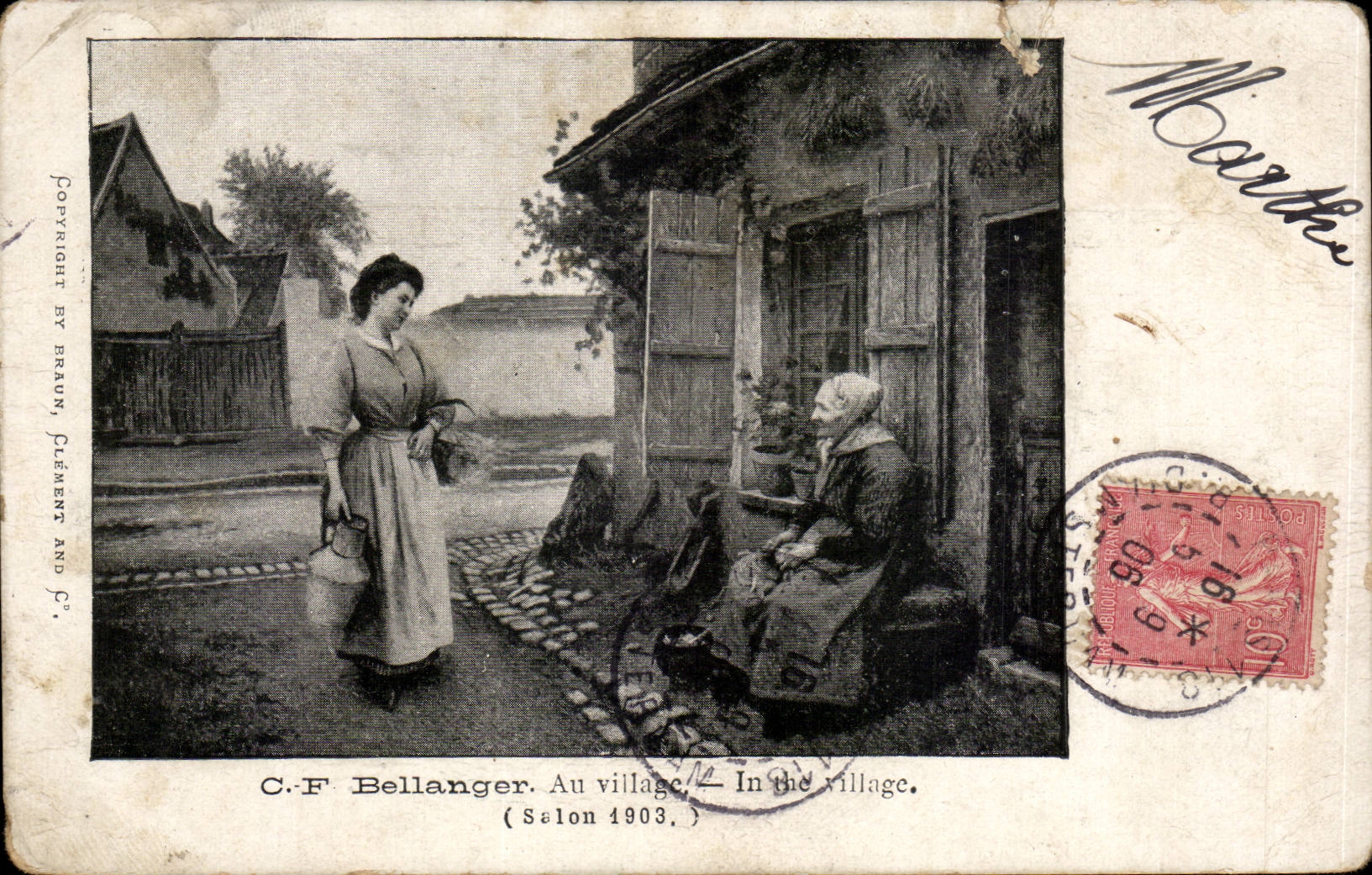 CPA Fantaisie Bellanger Au village Salon 1903