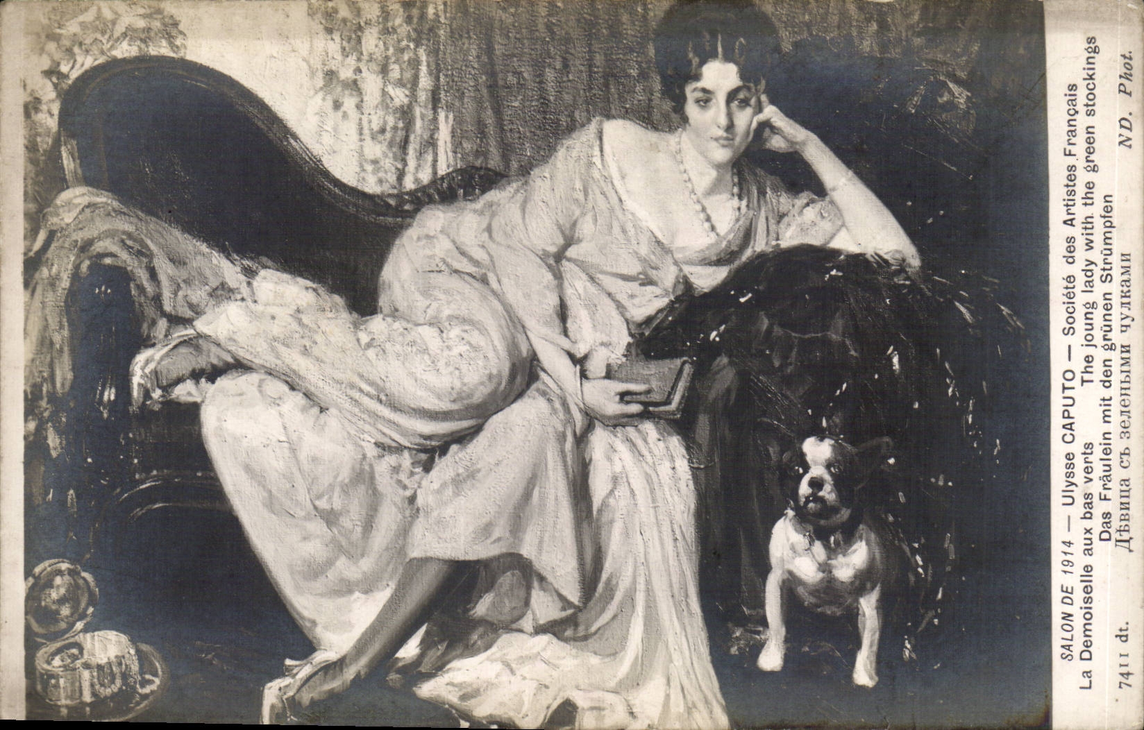 CPA Fantaisie Salon de 1914 Ulysse Caputo La demoiselle aux bas verts