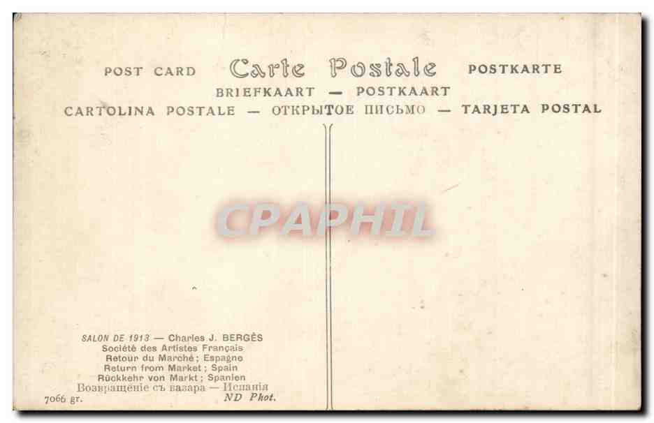 CPA Fantaisie Salon 1913 Charles Berges Retour du marche Espagne — Rückseite