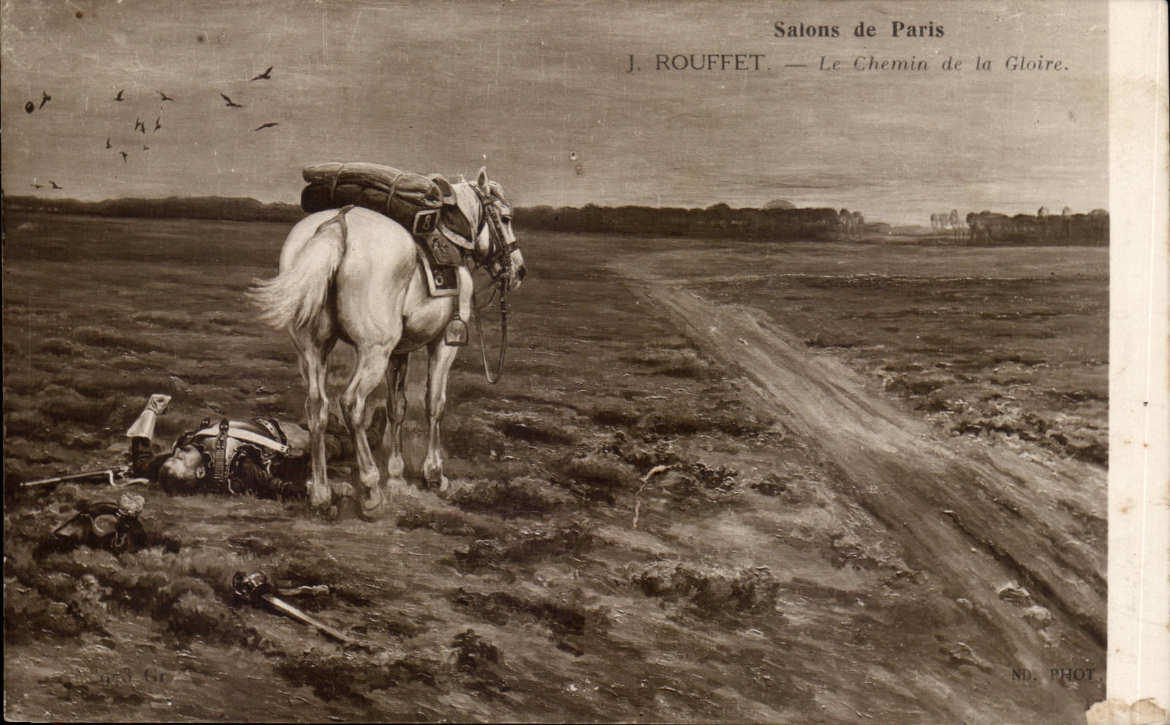 Cheval blanc et soldat couché — J. Rouffet — Salons de Paris