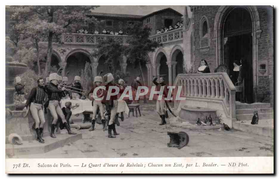 CPA Fantaisie Salons de Paris le quart d'heure de Rabelais Chacun son Ecot par Baader Militaria Uniforme 