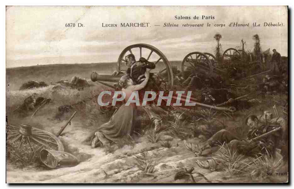 CPA Fantaisie Salons de Paris Lucien Marchet Silvine retrouvant le corps d'Honore (la debacle) Militaria 