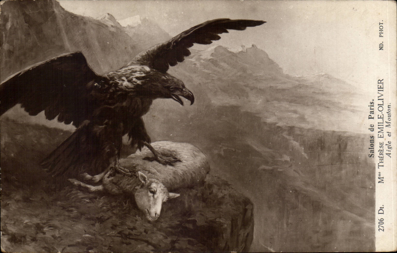 CPA Fantaisie Salons de Paris Mme Therese Emile olivier Aigle et Mouton Eagle and sheep