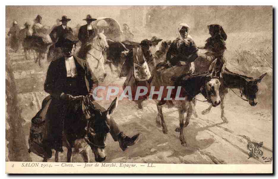 CPA Fantaisie Salon de 1904 Jour de marche Espagne Donkey Mule