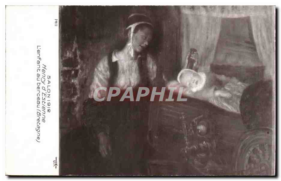 CPA Fantaisie Salon 1912 Henry d'Estienne L'enfant au berceau (Bretagne)