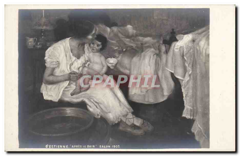 CPA Fantaisie Salon 1905 Henry d'Estienne Femme et enfant
