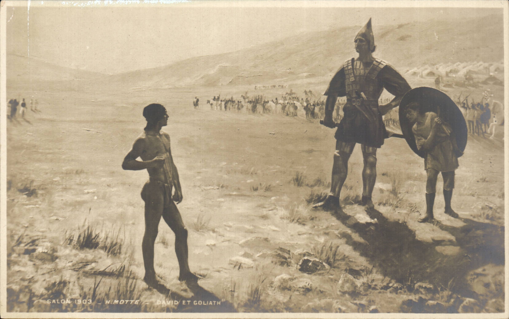 CPA Fantaisie Salon 1903 Himotte David et Goliath