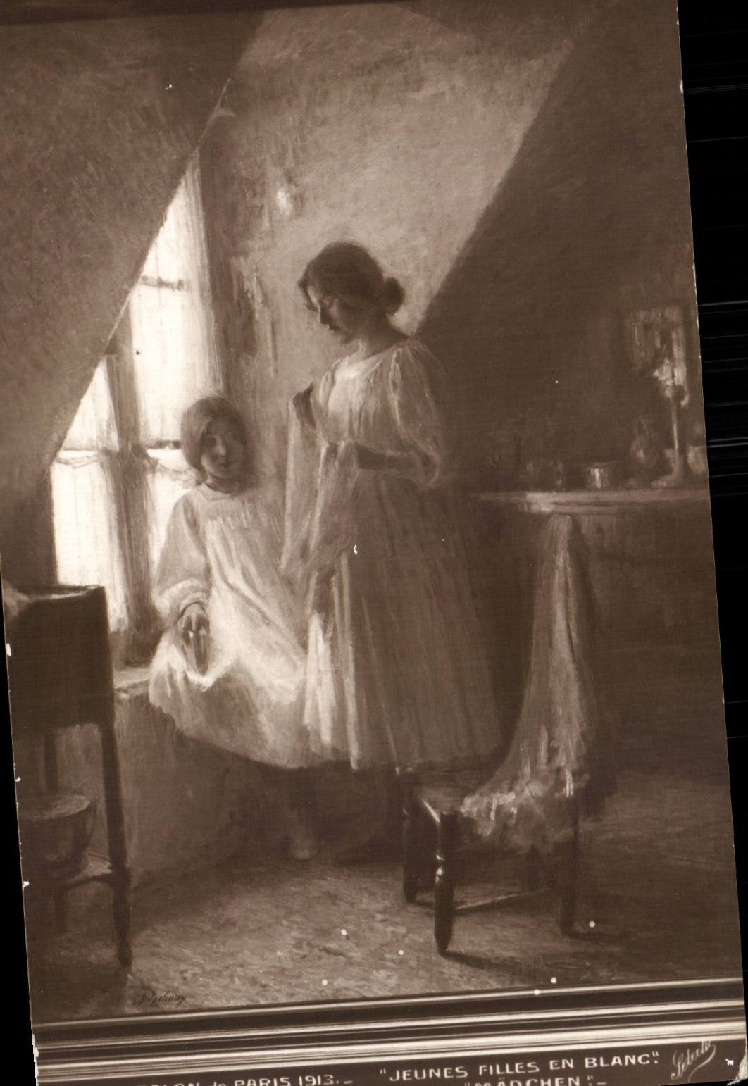 CPA Fantaisie Salon de Paris 1913 Jeunes filles en blanc
