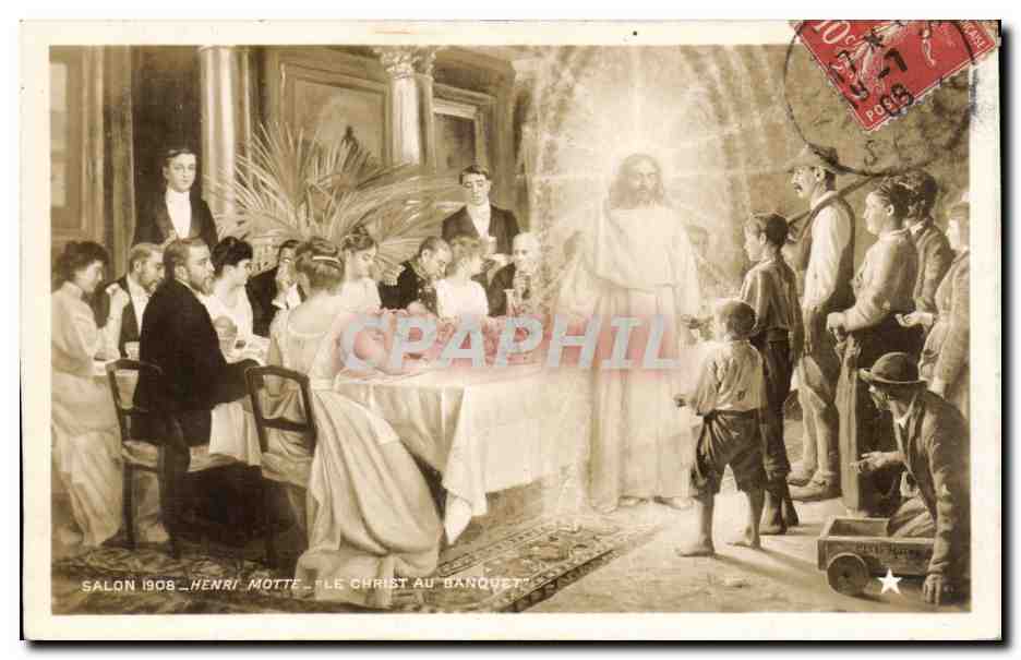 CPA Fantaisie Salon 1908 Henri Motte le Christ au banquet