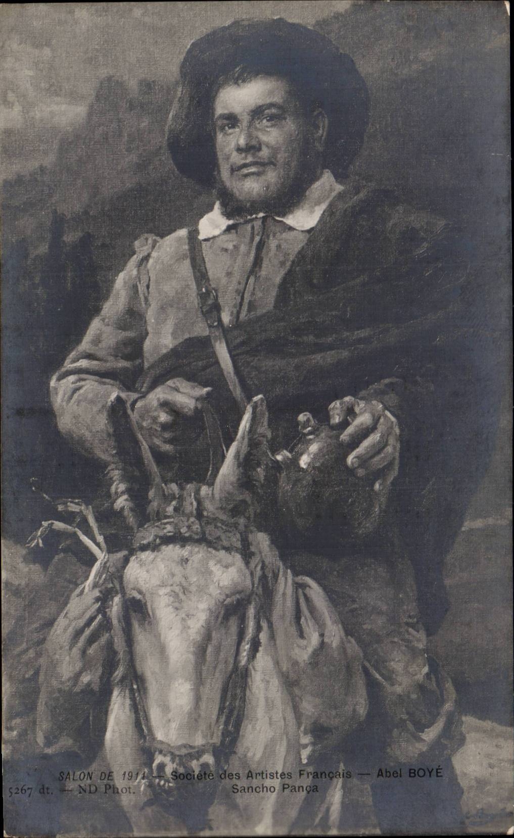 CPA Fantaisie Salon de 1914 Abel Boye Sancho panca Cervantes ane Donkey Don Quichotte