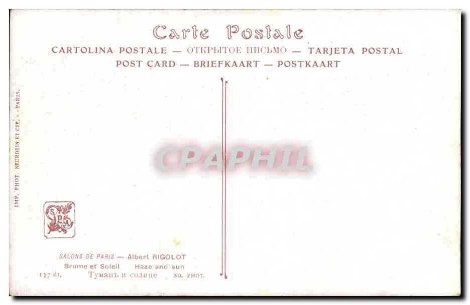 CPA Fantaisie Salon de Paris Rigolot Brume et soleil — Verso