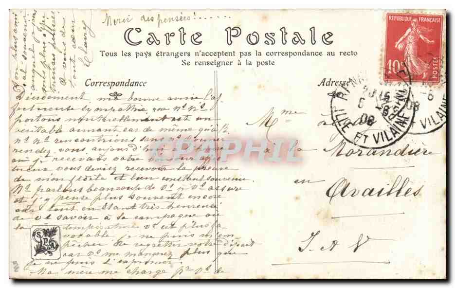 CPA Fantaisie Salon de l'ecole francaise 1908 Chien et poule Euphremie Muratoir — Verso