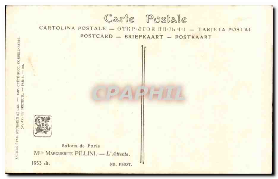 CPA Fantaisie Salons de Paris Marguerite Pillini L'attente — Verso