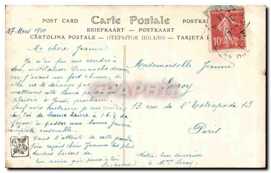CPA Fantaisie Salon 1909 Reverie par Louis ridel — Verso