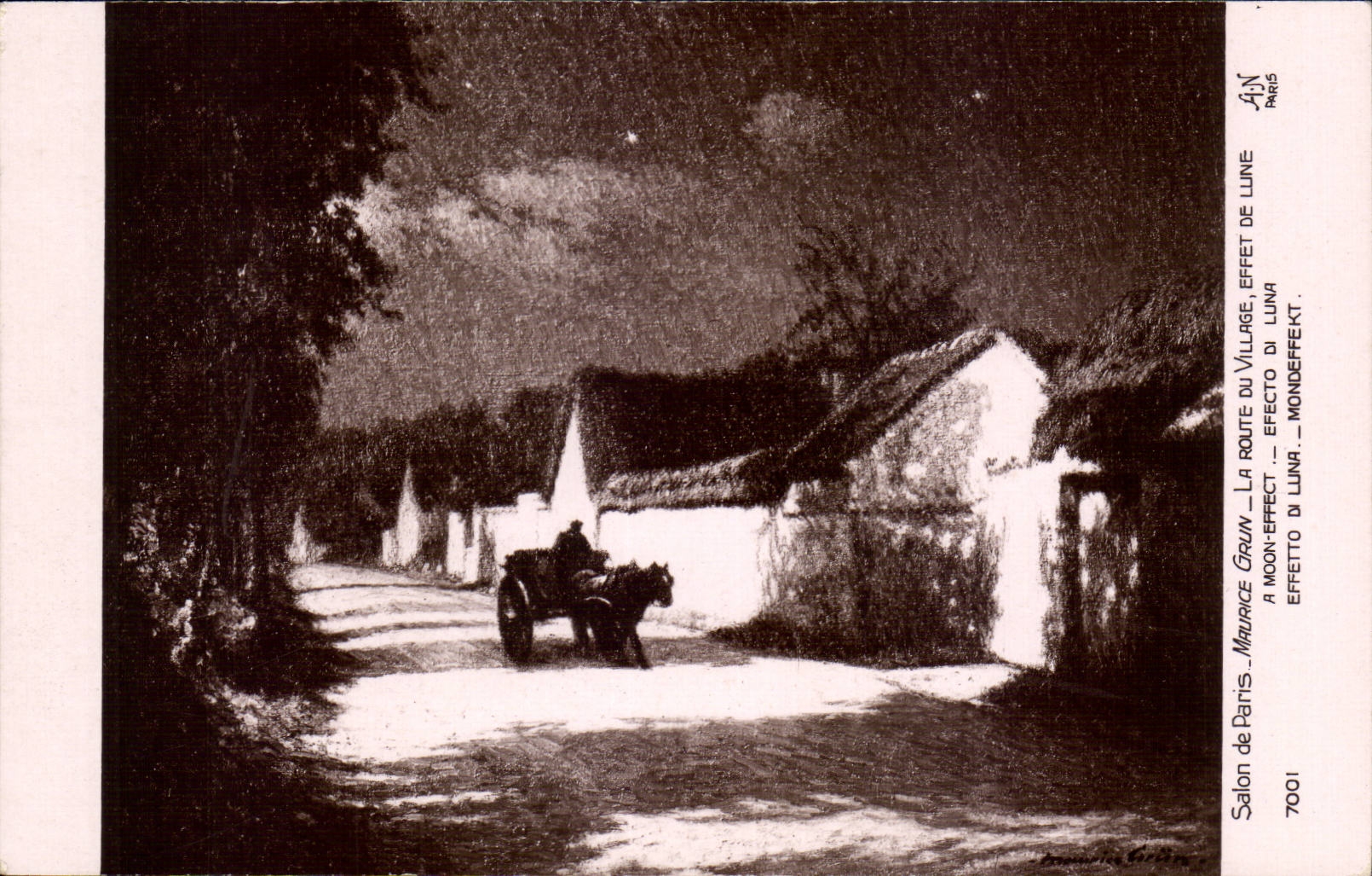 CPA Fantaisie Salon de Paris Maurice Grun La route du village Effet de lune