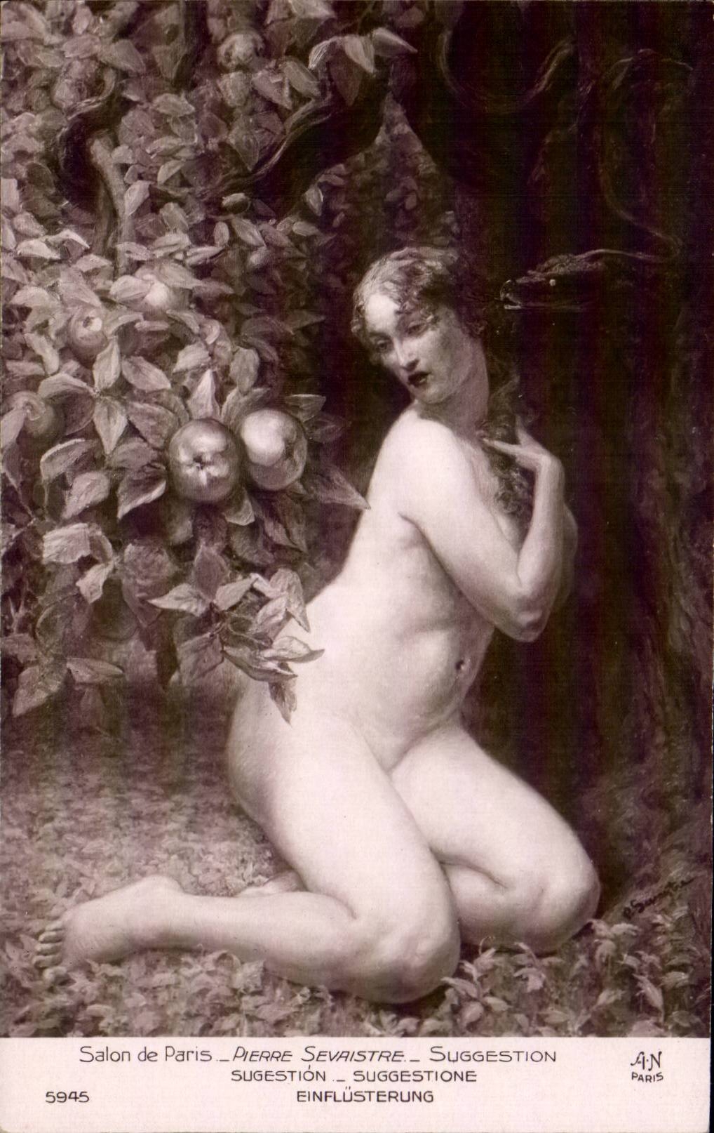 Étude de femme nue sous un arbre aux pommes — Salon de Paris — Pierre Sevaistre — N° 5945 — éditeur A.N. Paris