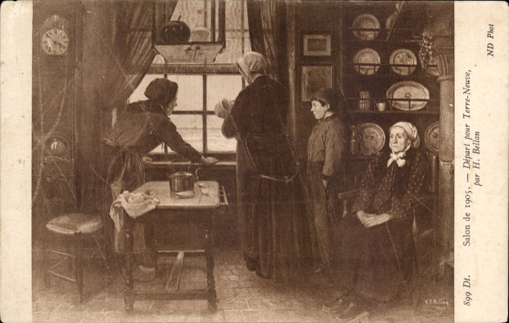 CPA Fantaisie Salon de 1905 Depart pour Terre Neuve par Bellan