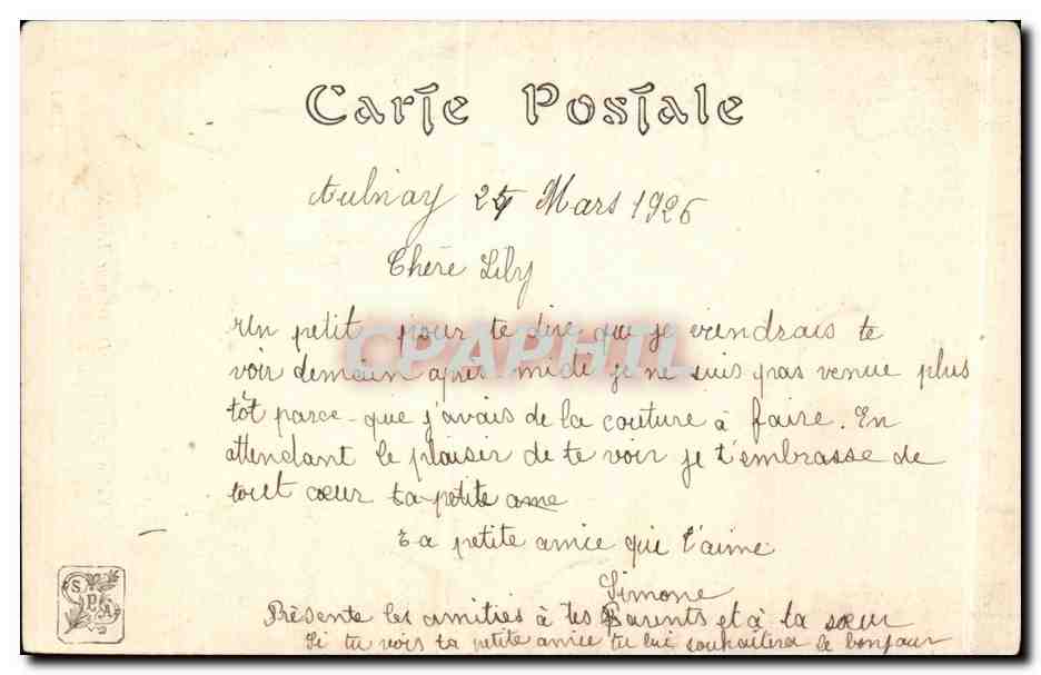CPA Fantaisie Salon de 1905 Depart pour Terre Neuve par Bellan — Rückseite